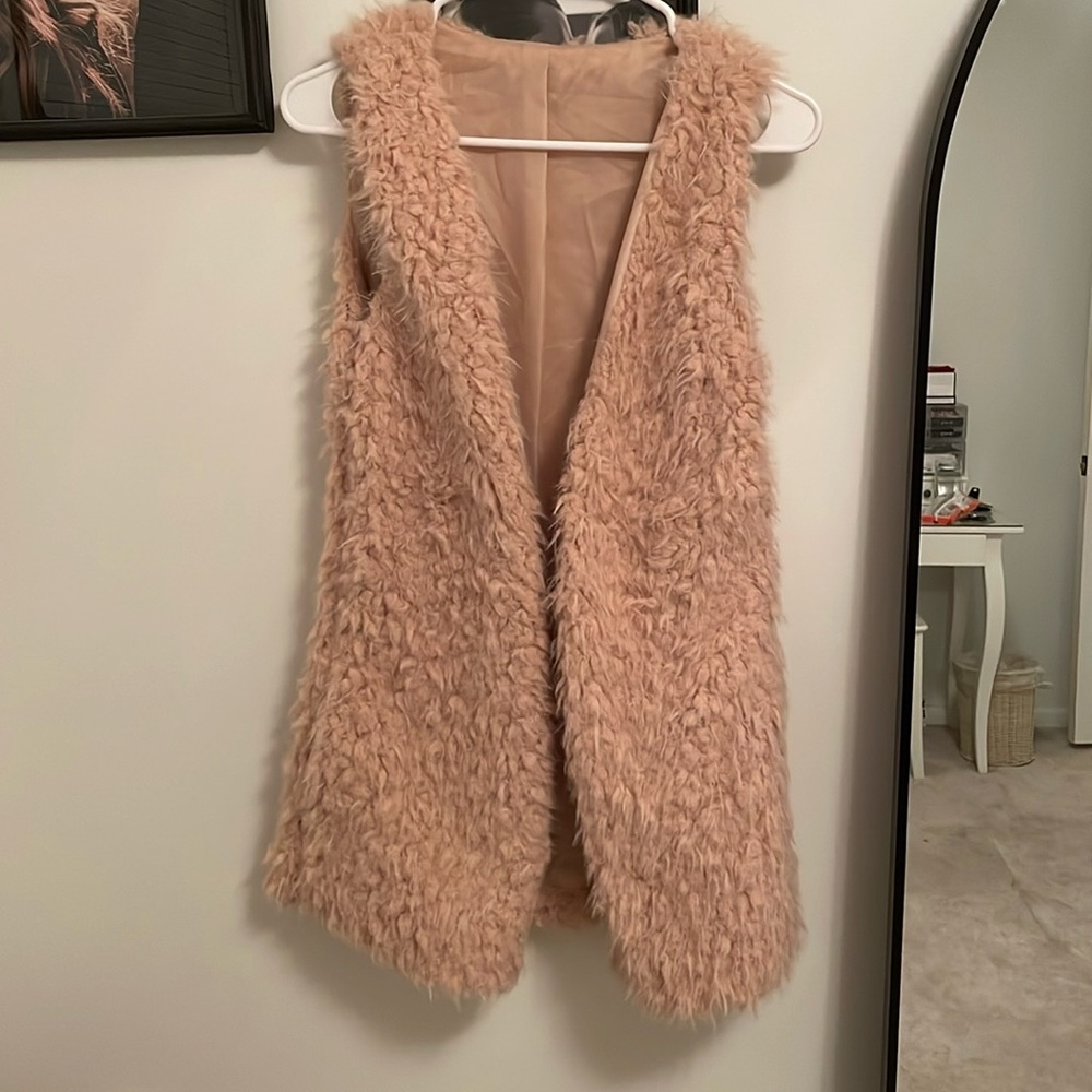 Light pink faux fur midi vest